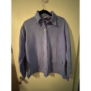 Vintage WEK Woman Heavy Cotton Button‎ Up Shirt Size Small Purple Floral USA